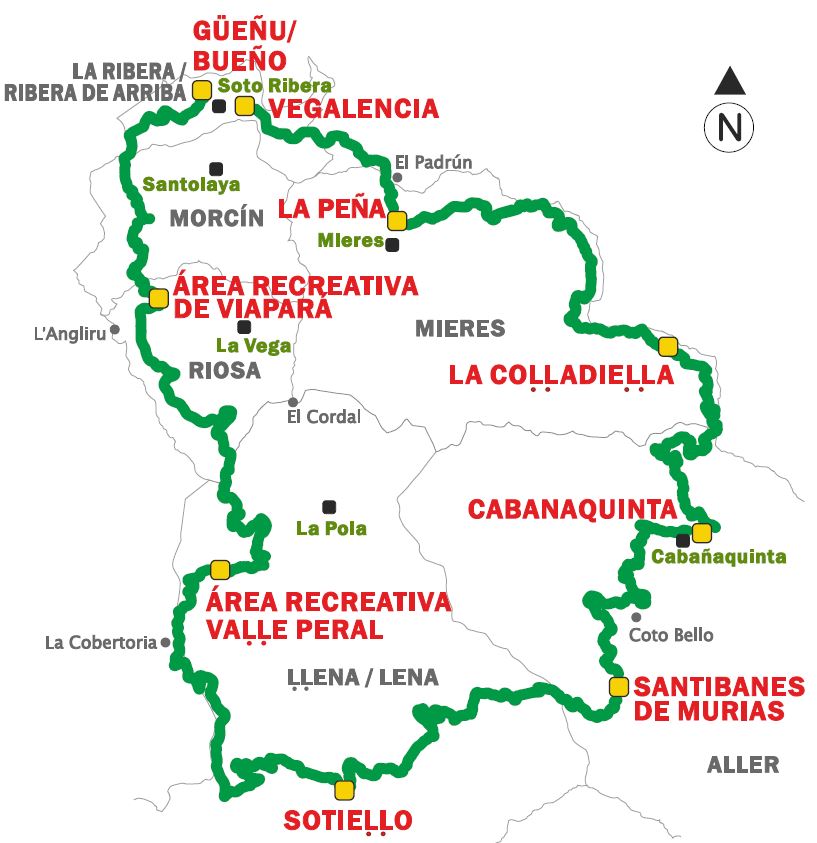 Mapa del Anillo ciclista de la Montaña Central GR-208.