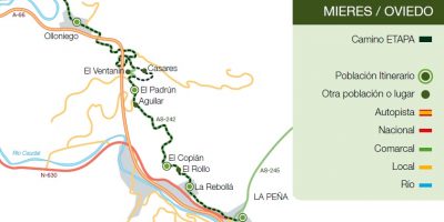 Recorrido del Camino de Santiago Mieres-Oviedo por Mieres.