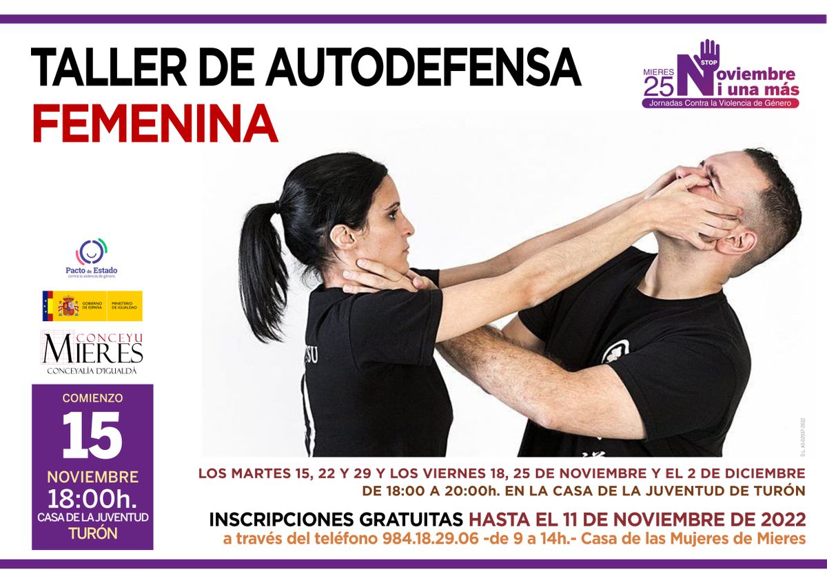 Jornadas 25N. Taller de autodefensa femenina (15NOV/2DIC) - Ayuntamiento de  Mieres